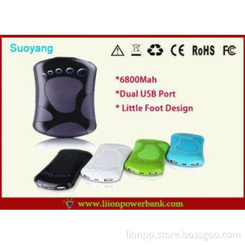 High capacity 6800mah black Portable USB Power Bank FOR IPH